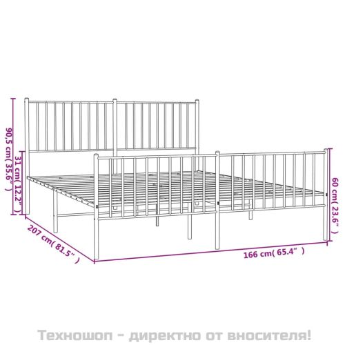 Метална рамка за легло с горна и долна табла, бяла, 160x200 см