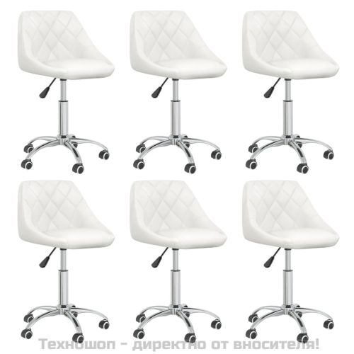 Въртящи се трапезни столове, 6 бр, бели, изкуствена кожа