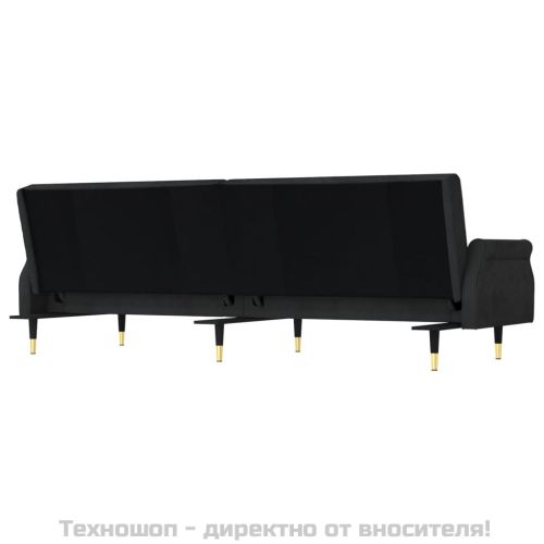 Разтегателен диван с възглавници, черен, кадифе