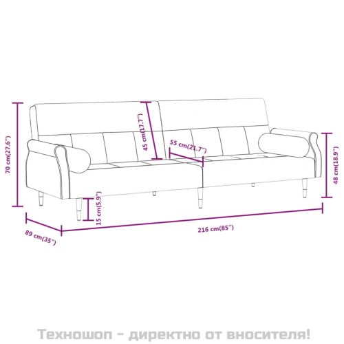 Разтегателен диван с възглавници, черен, кадифе