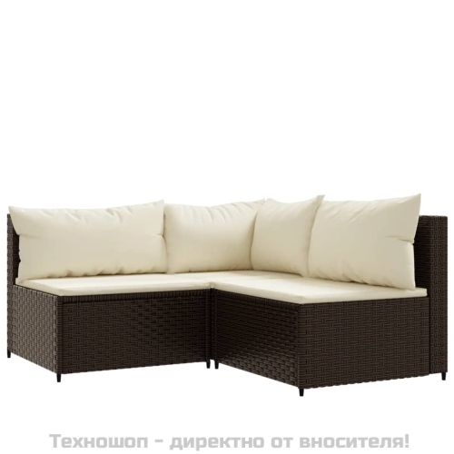 Градински комплект с възглавници, 4 части, кафяв, полиратан