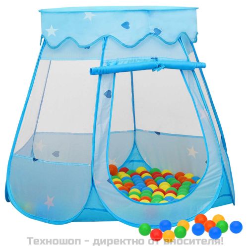 Детска палатка за игра с 250 топки, синя, 102x102x82 см