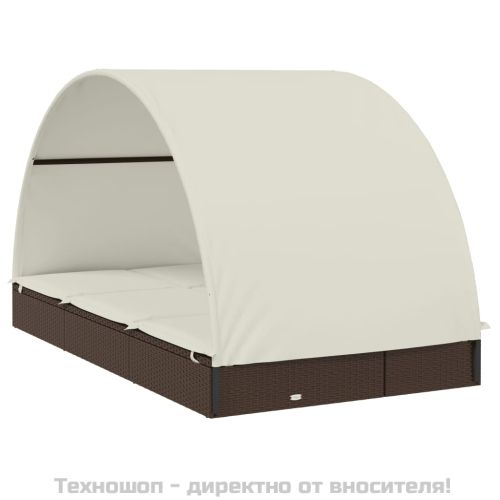 2-местен шезлонг с объл покрив кафяв 211x112x140 см полиратан