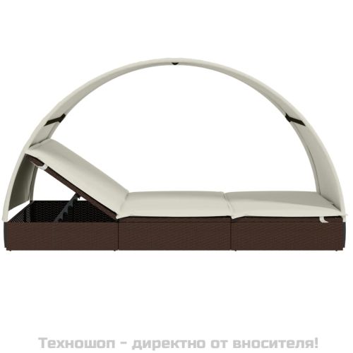2-местен шезлонг с объл покрив кафяв 211x112x140 см полиратан