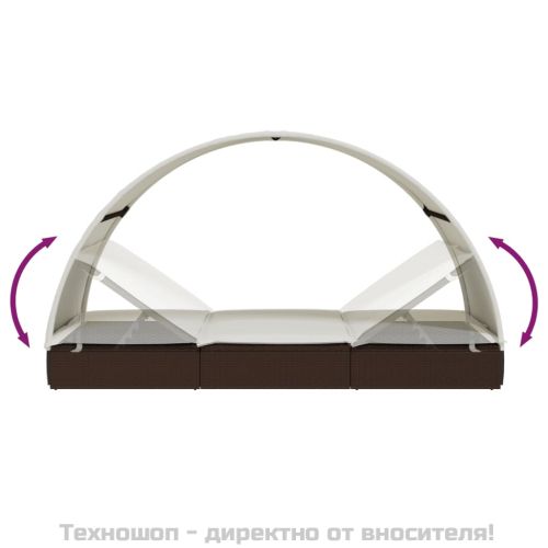 2-местен шезлонг с объл покрив кафяв 211x112x140 см полиратан