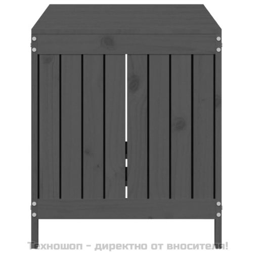 Кутия за съхранение, сива, 121x55x64 см, борово дърво масив