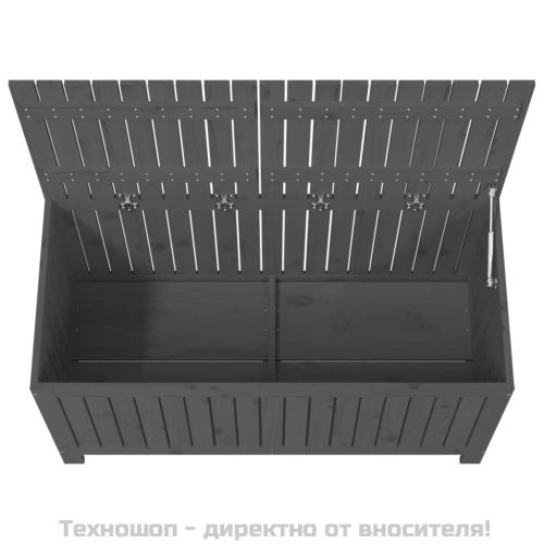 Кутия за съхранение, сива, 121x55x64 см, борово дърво масив