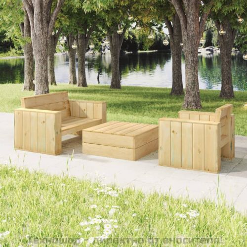 Градински лаундж комплект, 3 части, импрегниран бор масив