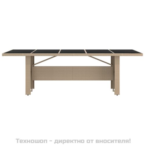 Градинска маса със стъклен плот бежов полиратан закалено стъкло