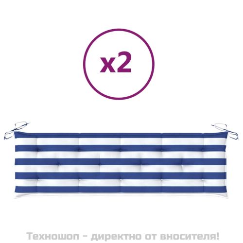 Възглавници за градинска пейка 2бр синьо-бяло райе Оксфорд плат