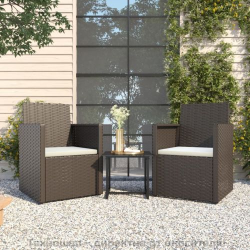 Външен комплект мебели от 3 части с възглавници черен полиратан