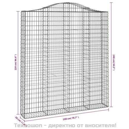 Дъговидна габионна кошница 200x30x220/240 см поцинковано желязо