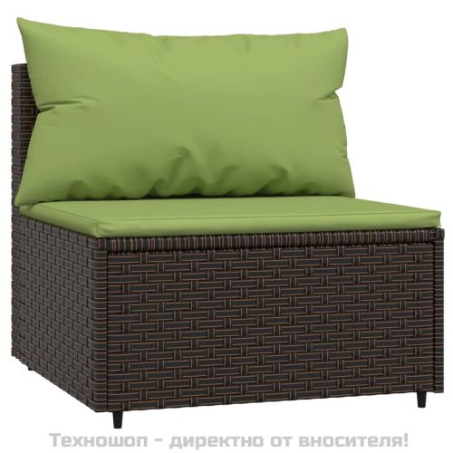 Градински комплект с възглавници, 4 части, кафяв, полиратан