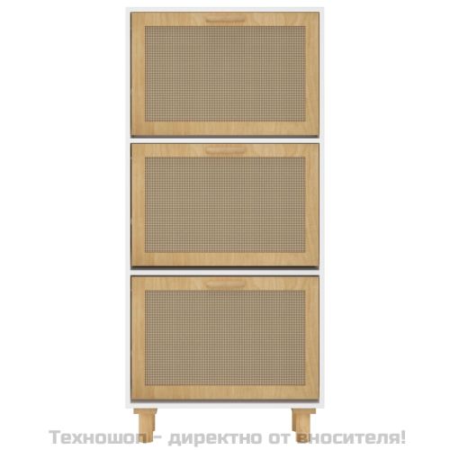 Шкаф за обувки, бял, 52x25x115 см, инженерно дърво и ратан