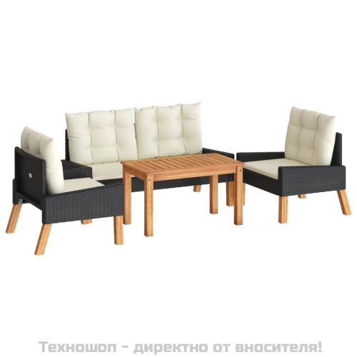 Градински комплект с възглавници 4 части полиратан/дърво масив