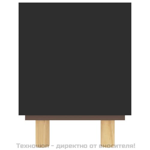 ТВ шкаф, черен, 105x30x40 см, бор масив и естествен ратан