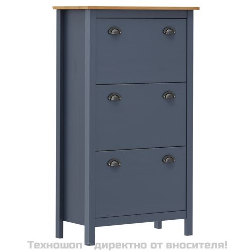 Шкаф за обувки Hill сив 72x35x124 см борово дърво масив