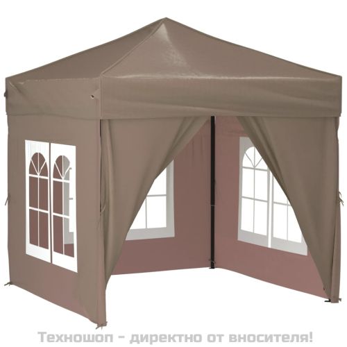 Сгъваема парти палатка със странични стени, таупе, 2x2 м