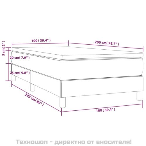 Боксспринг легло с матрак, черно, 100x200 см, кадифе