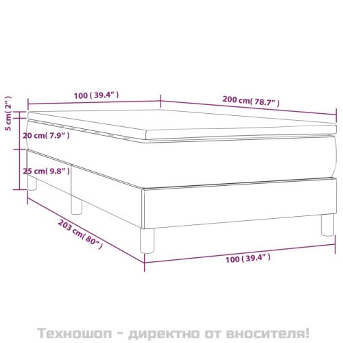 Боксспринг легло с матрак, тъмносиво, 100x200 см, кадифе