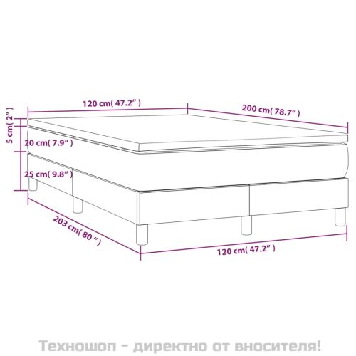 Боксспринг легло с матрак, тъмносиво, 120x200 см, кадифе