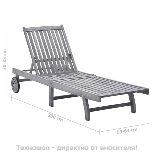 Градински шезлонг с шалте, сив, акациево дърво масив