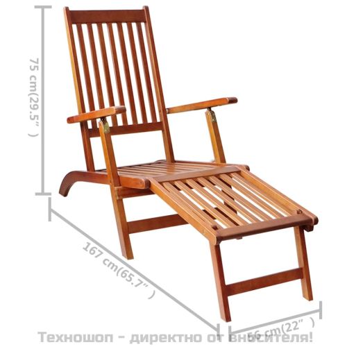 Градински шезлонг подложка за крака и възглавница акация масив