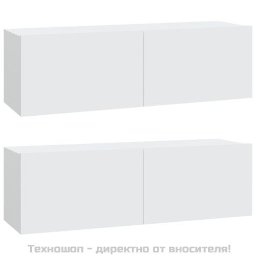 Стенни ТВ шкафове, 2 бр, бели 100x30x30 см, инженерно дърво