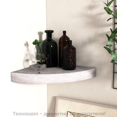 Стенен ъглов рафт, бетонно сиво, 25x25x3,8 см, МДФ