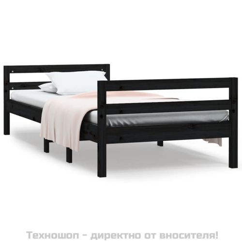 Рамка за легло, Черен 75x190 см борово дърво масив
