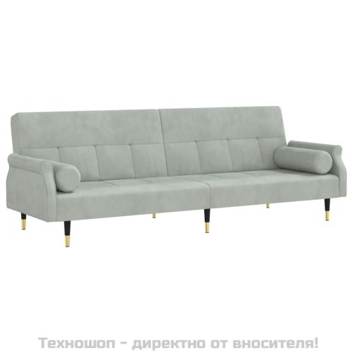 Разтегателен диван с възглавници, светлосив, кадифе