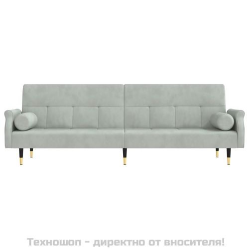 Разтегателен диван с възглавници, светлосив, кадифе