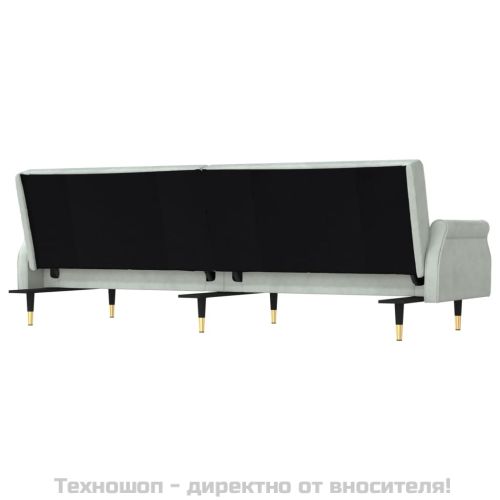Разтегателен диван с възглавници, светлосив, кадифе