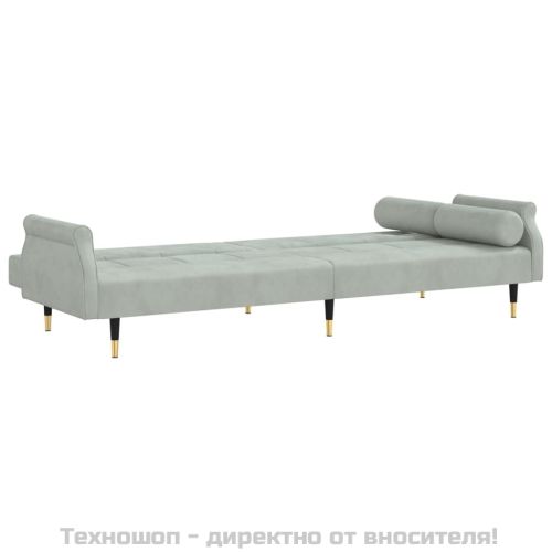 Разтегателен диван с възглавници, светлосив, кадифе