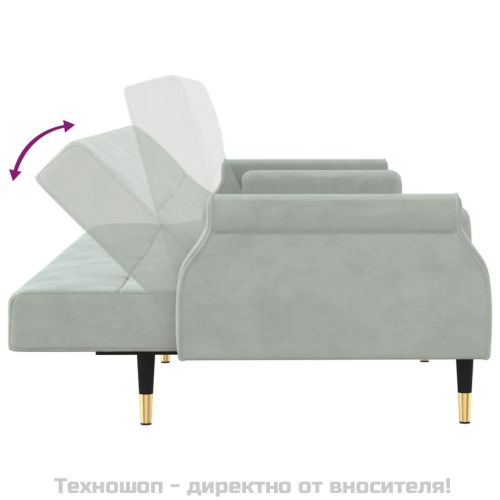 Разтегателен диван с възглавници, светлосив, кадифе