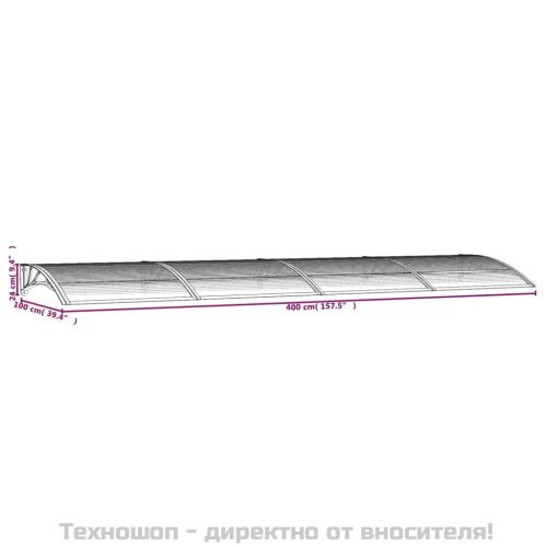 Сенник за врата, сив, 400x100 см, поликарбонат