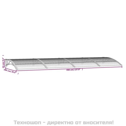 Навес за врата, черен, 350x100 см, поликарбонат