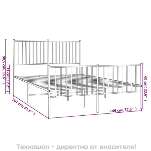 Метална рамка за легло с горна и долна табла, черна, 140x200 см