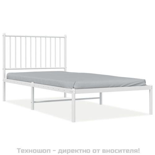 Метална рамка за легло с горна табла, бяла, 90x190 см