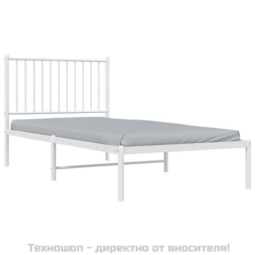 Метална рамка за легло с горна табла, бяла, 90x190 см