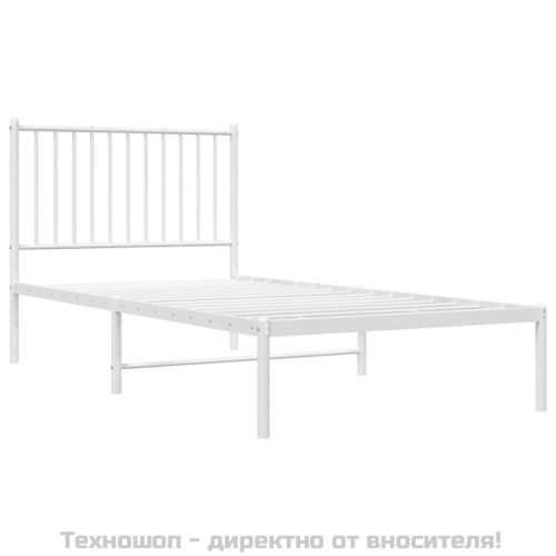 Метална рамка за легло с горна табла, бяла, 90x190 см