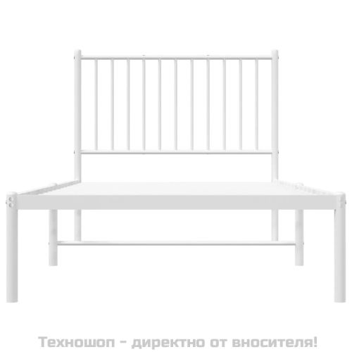 Метална рамка за легло с горна табла, бяла, 90x190 см