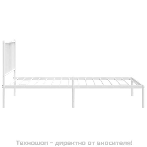 Метална рамка за легло с горна табла, бяла, 90x190 см