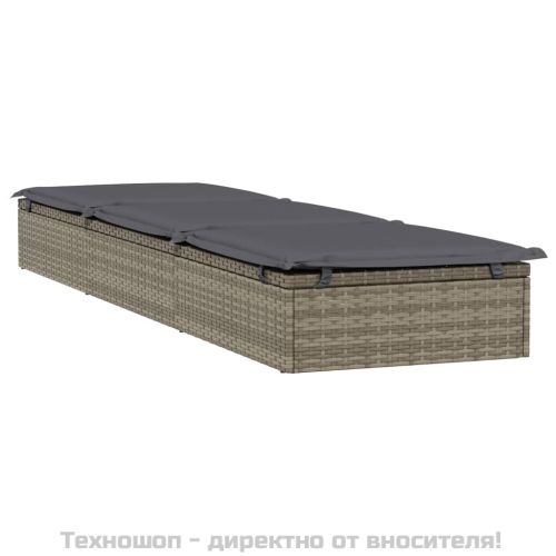 Шезлонг 1 бр с възглавница сив 201x55x62 см полиратан