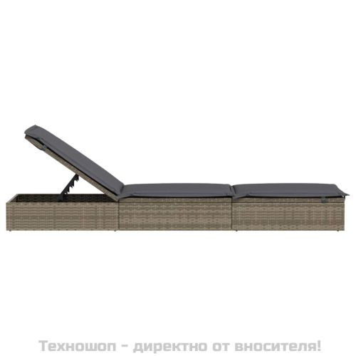 Шезлонг 1 бр с възглавница сив 201x55x62 см полиратан