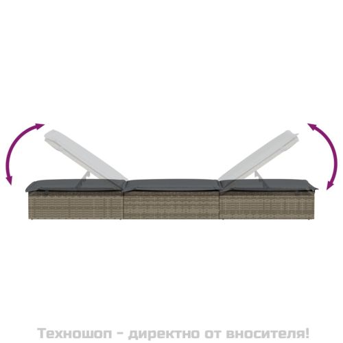 Шезлонг 1 бр с възглавница сив 201x55x62 см полиратан