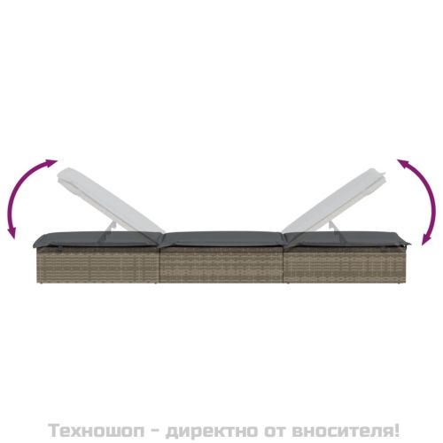 Шезлонг 1 бр с маса сив полиратан