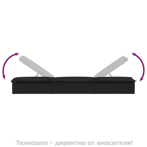 Шезлонг 1 бр с маса черен полиратан