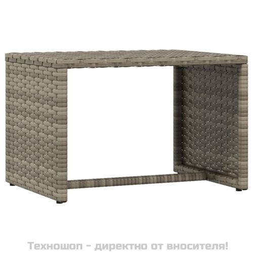 Шезлонги, 2 бр, с маса, сиви, полиратан