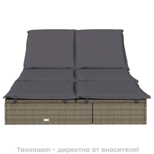 2-местен шезлонг с възглавници, сив, полиратан